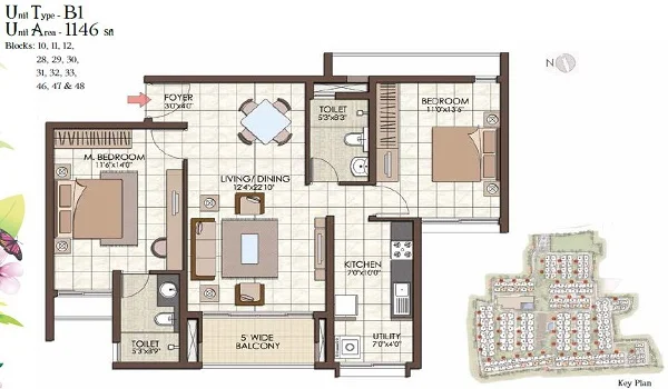Prestige Camden Gardens 2 BHK Apartment Floor Plan
