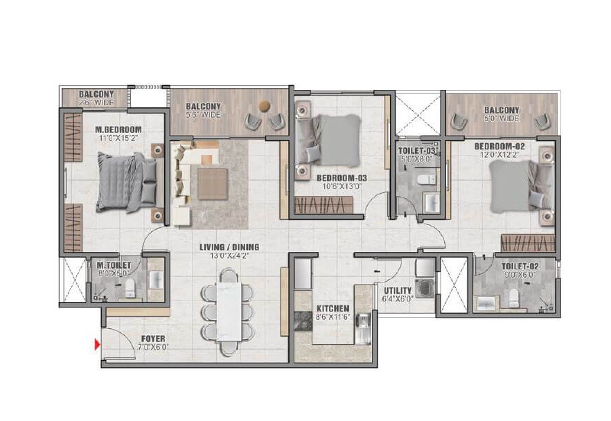 Prestige Camden Gardens 3 BHK Floor Plan