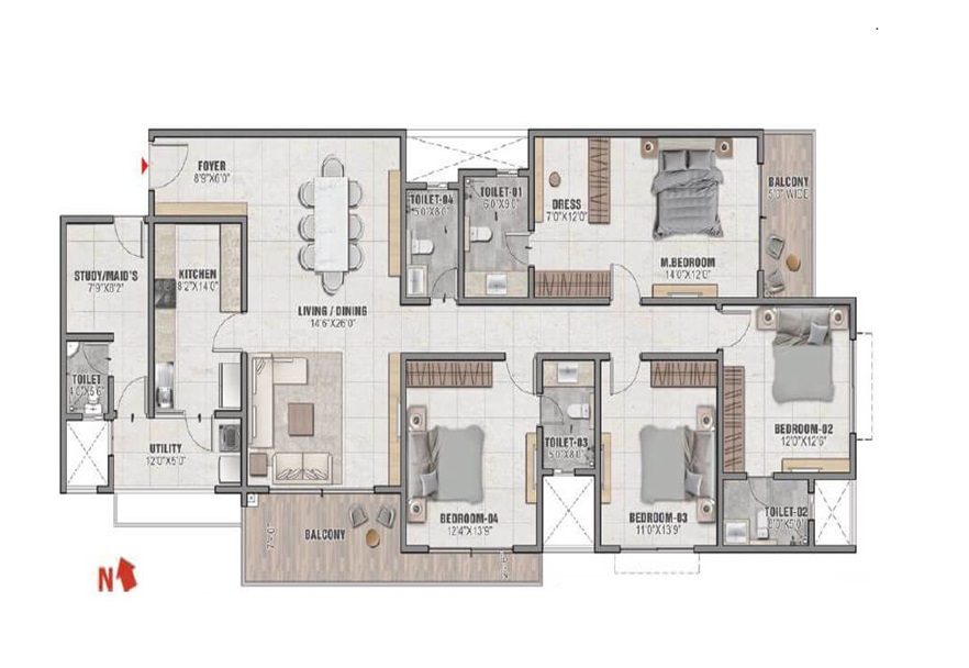 Prestige Camden Gardens 4 BHK Floor Plan