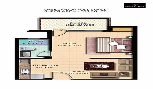 Prestige Camden Gardens 1 BHK Apartment Floor Plan